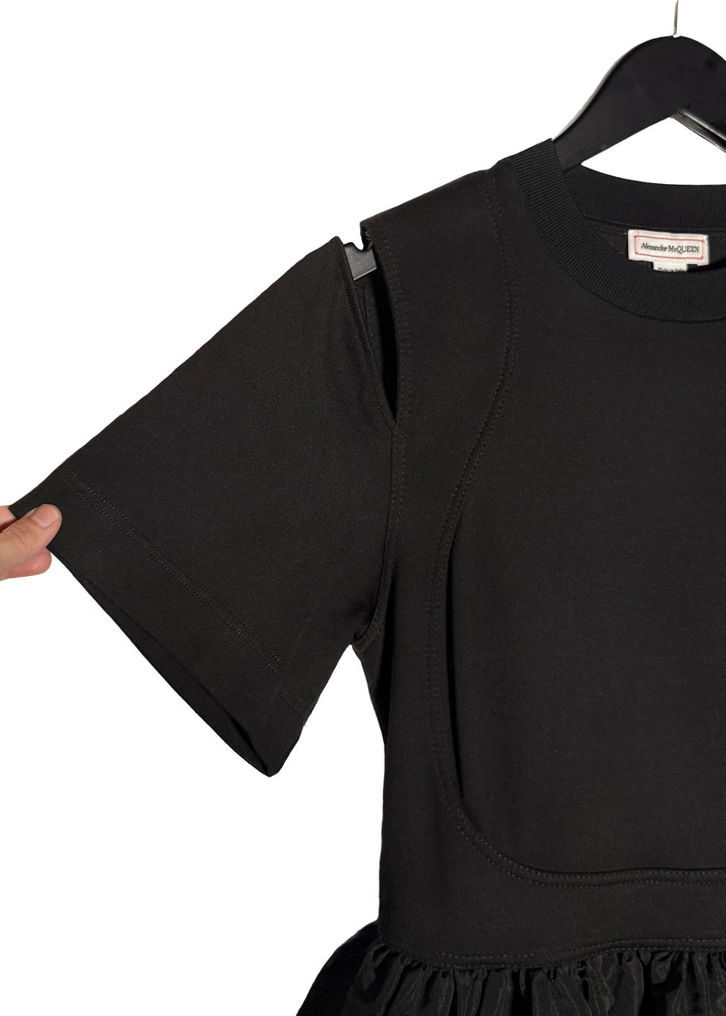 Sleeve of Alexander McQueen 2022 Black Short Sleeves Cut Out Flare Mini Dress