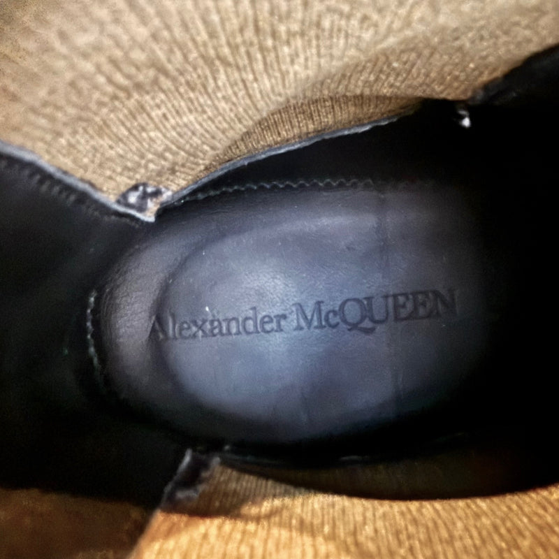 Branded insole of Alexander McQueen Black Leather Khaki Tread Slick Chelsea Boots