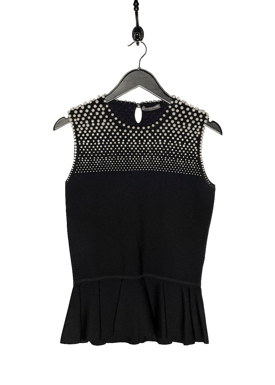 Main photo of Alexander Mcqueen Pearls Embellished Black Peplum Sleeveless Top