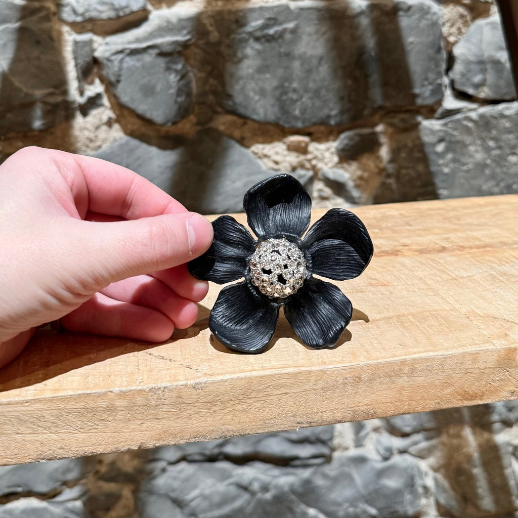 Alexis Bittar Crystal Embellished Black Floral Brooch