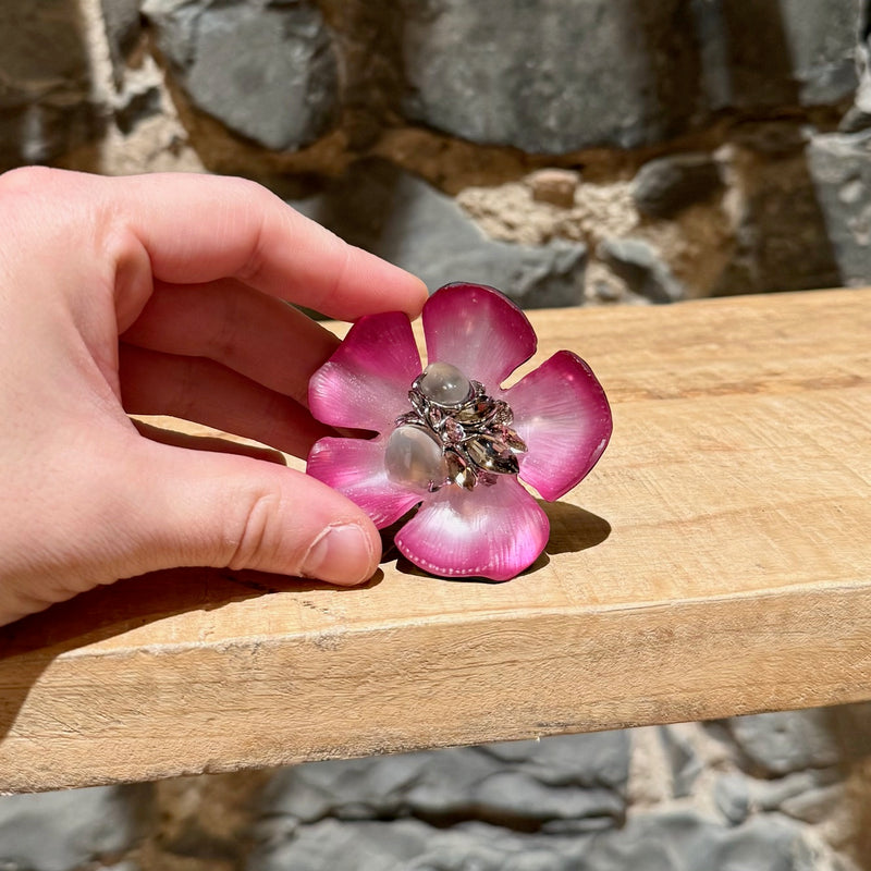 Alexis Bittar Crystal Embellished Pink Floral Brooch