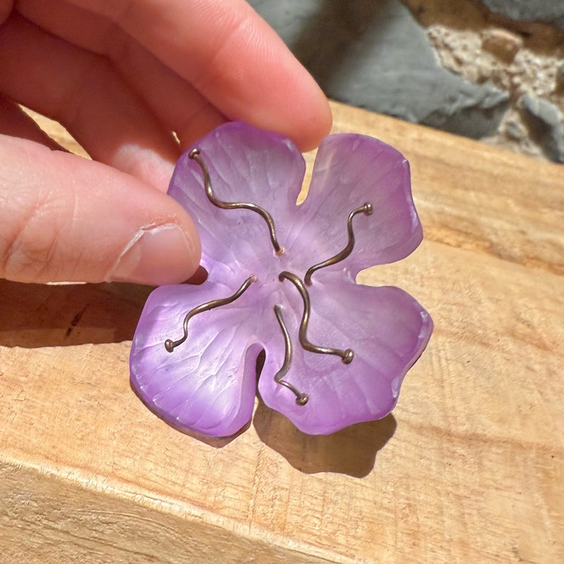 Close-up on Alexis Bittar Lilac Floral Brooch