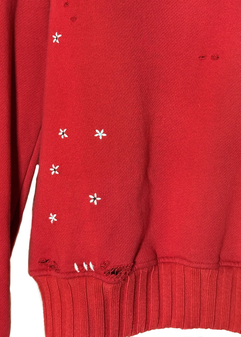 Hem and flower details of Amiri 2018 Red Shotgun Crocodile Embroidered Logo Sweatshirt