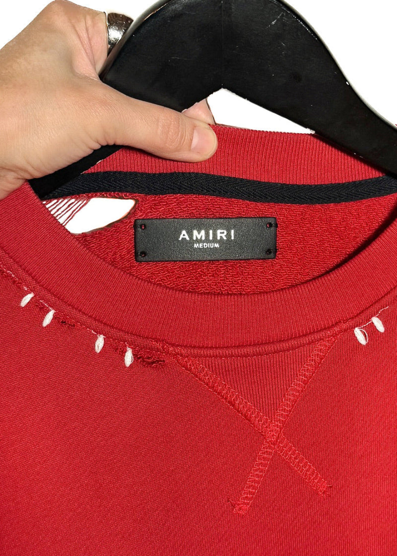 Collar and brand label of Amiri 2018 Red Shotgun Crocodile Embroidered Logo Sweatshirt