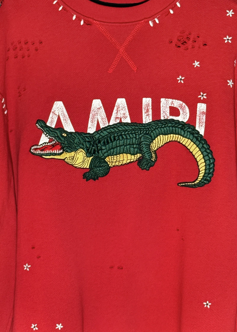 Front logo of Amiri 2018 Red Shotgun Crocodile Embroidered Logo Sweatshirt