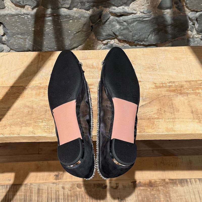 Aquazzura Black Crystal Embellished Mesh Flats