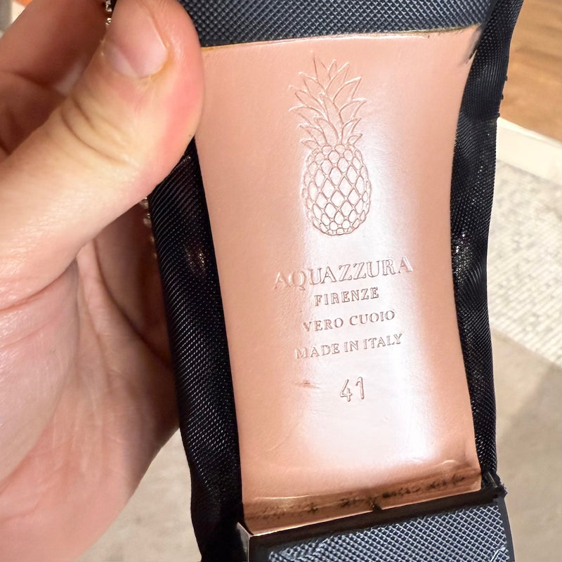 Aquazzura Black Crystal Embellished Mesh Flats