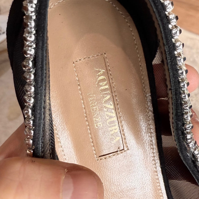 Aquazzura Black Crystal Embellished Mesh Flats