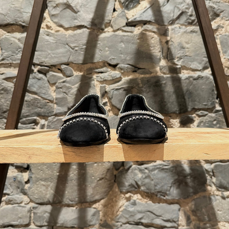 Aquazzura Black Crystal Embellished Mesh Flats