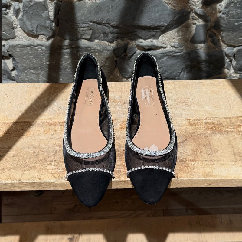 Aquazzura Black Crystal Embellished Mesh Flats