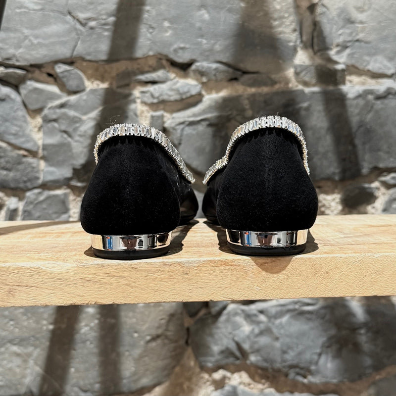 Aquazzura Black Crystal Embellished Mesh Flats