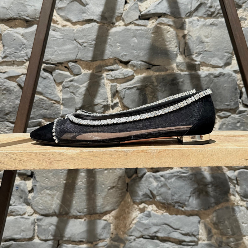 Aquazzura Black Crystal Embellished Mesh Flats