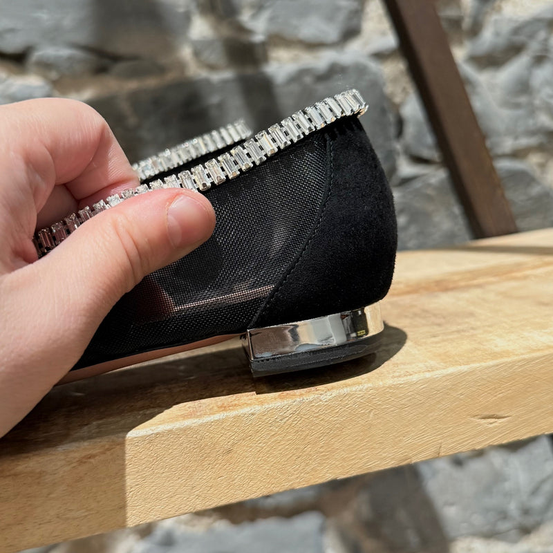 Aquazzura Black Crystal Embellished Mesh Flats