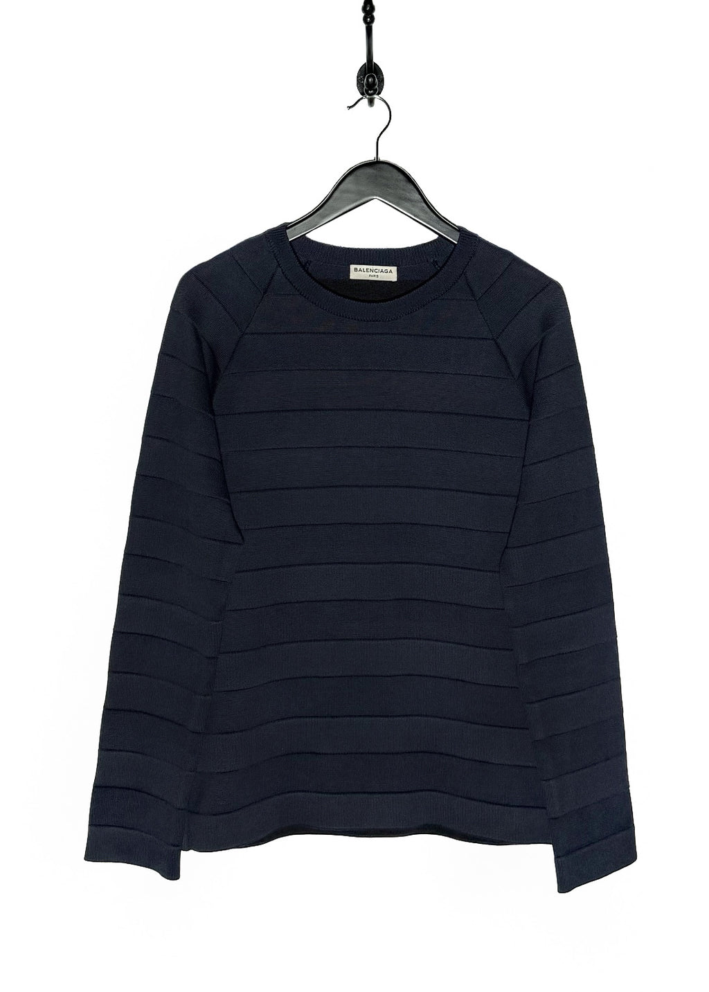 Balenciaga 2014 Navy Tonal Striped Band Crewneck Sweater
