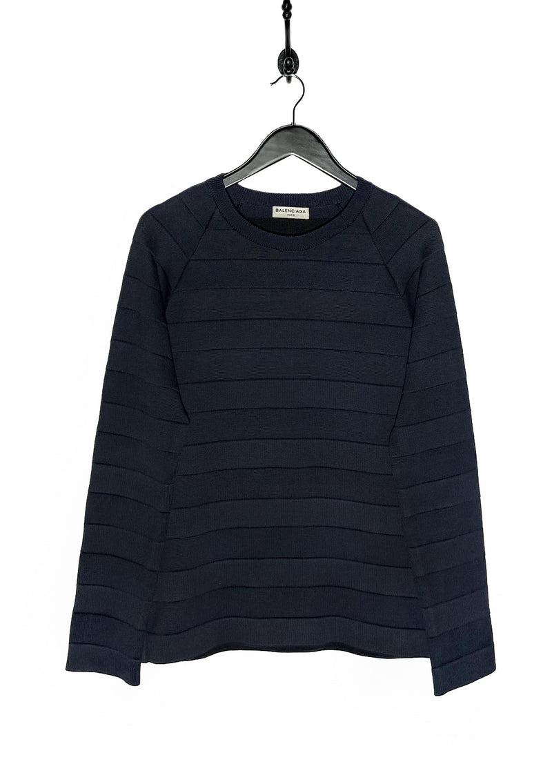 Balenciaga 2014 Navy Tonal Striped Band Crewneck Sweater