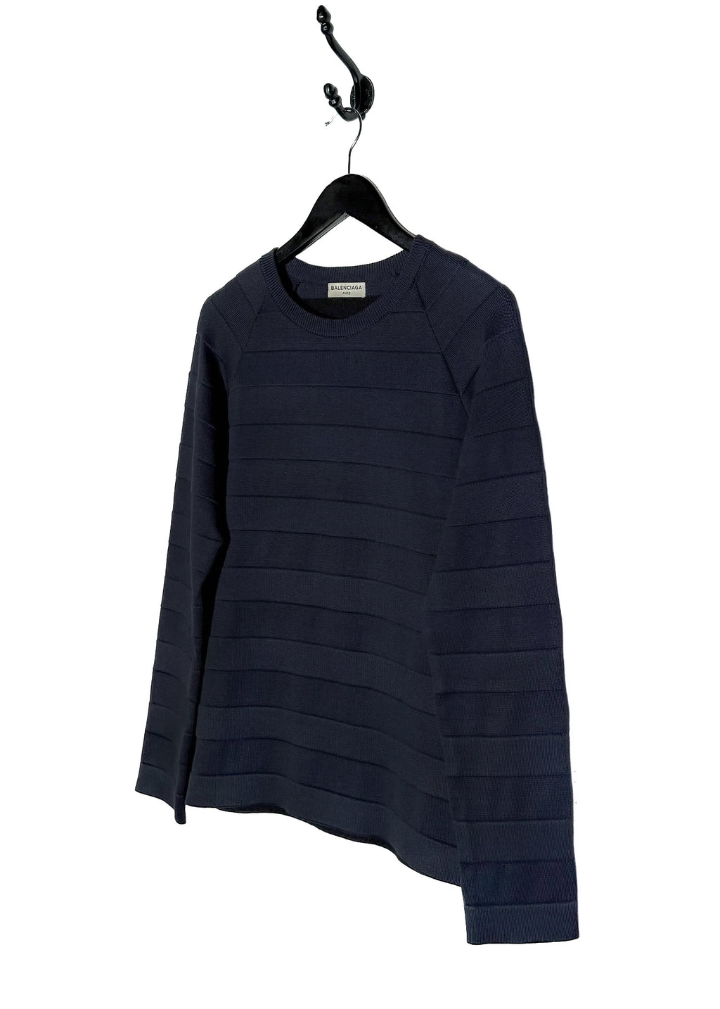Balenciaga 2014 Navy Tonal Striped Band Crewneck Sweater