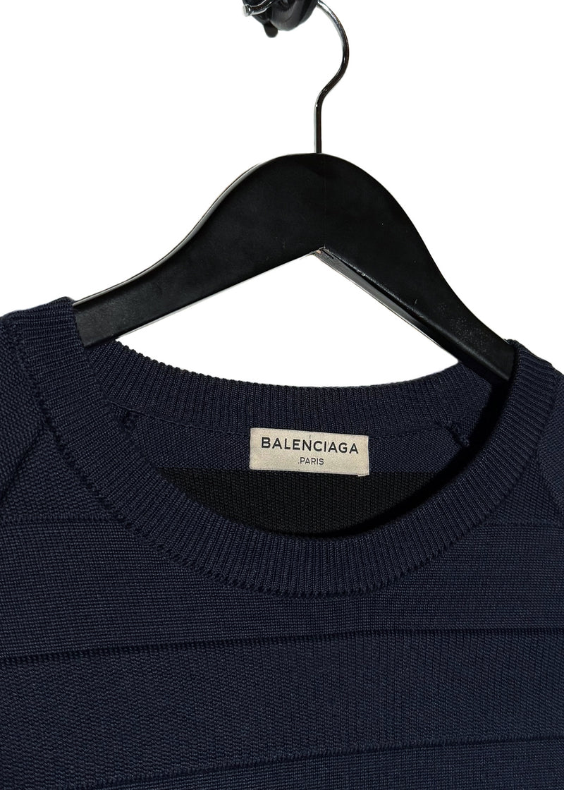 Balenciaga 2014 Navy Tonal Striped Band Crewneck Sweater