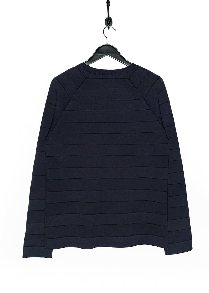 Balenciaga 2014 Navy Tonal Striped Band Crewneck Sweater