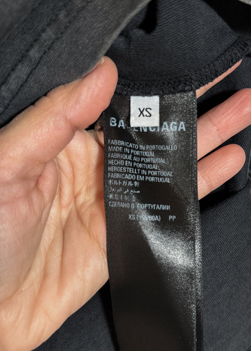 Size and origin labels of Balenciaga 2021 Washed Black Logo College 1917 T-shirt