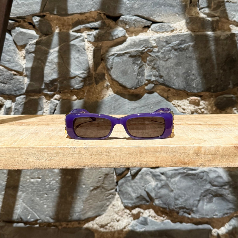 Front view of Balenciaga BB0096S Purple Dynasty Rectangular Sunglasses