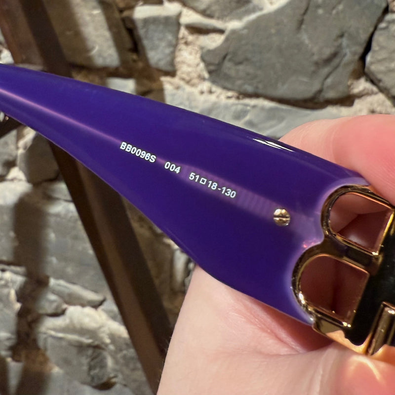 Serial number inside a branch of Balenciaga BB0096S Purple Dynasty Rectangular Sunglasses