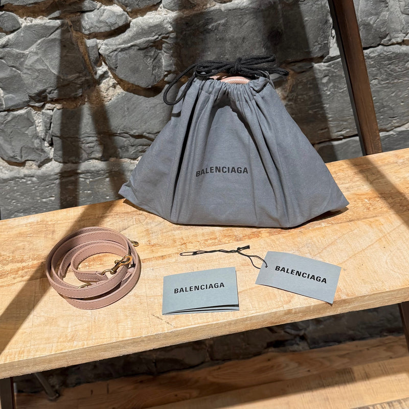 Branded dustbag and tag of Balenciaga Dusty Pink Leather XXS Ville Handbag