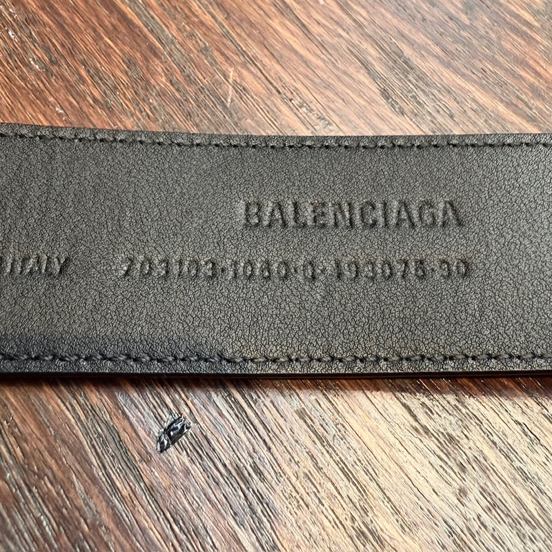 Brand and serial number stamps of Balenciaga Signature BB Monogram Black Belt