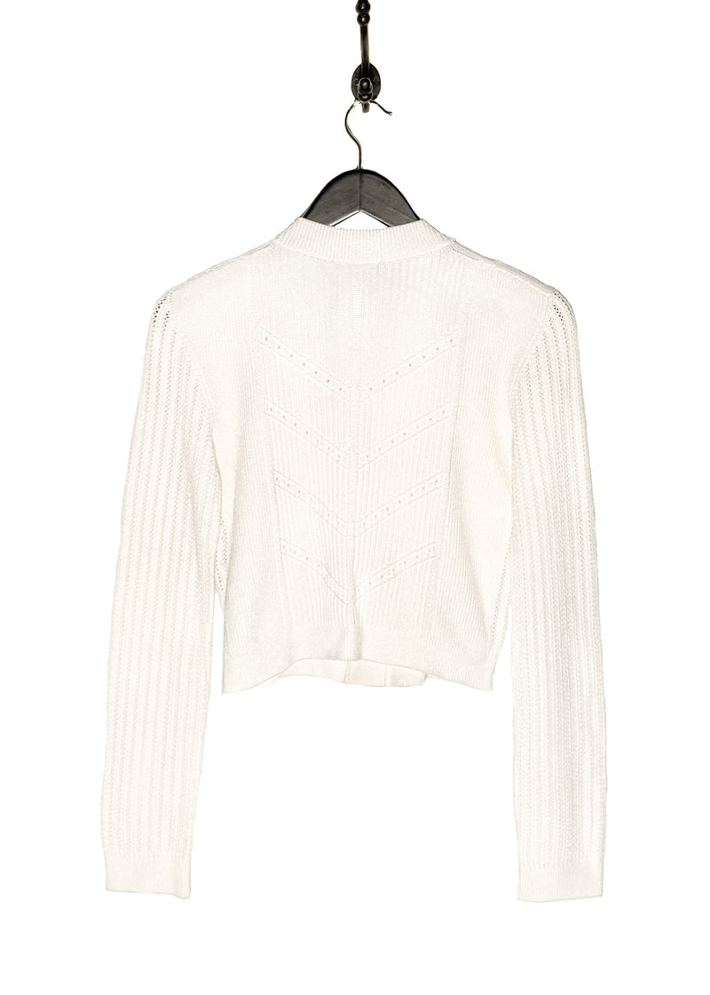 Balmain Gold Buttons White Cropped Cardigan Sweater