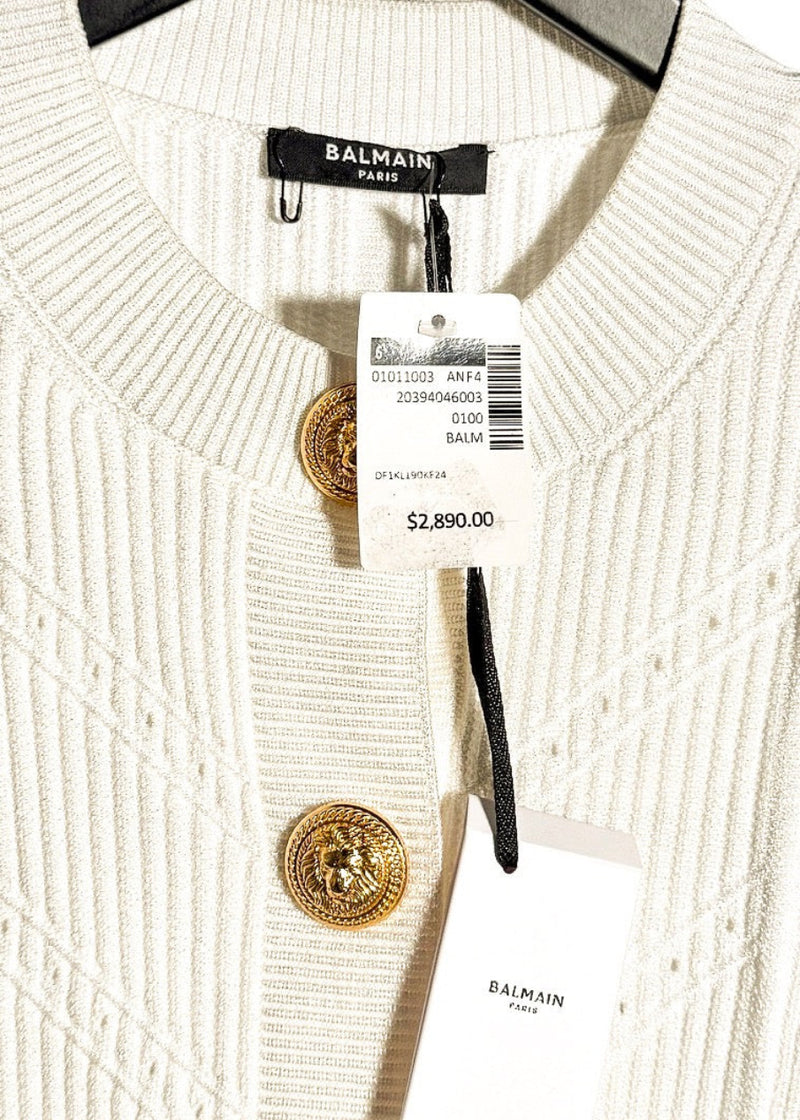 Balmain Gold Buttons White Cropped Cardigan Sweater