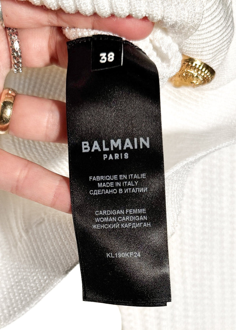 Balmain Gold Buttons White Cropped Cardigan Sweater