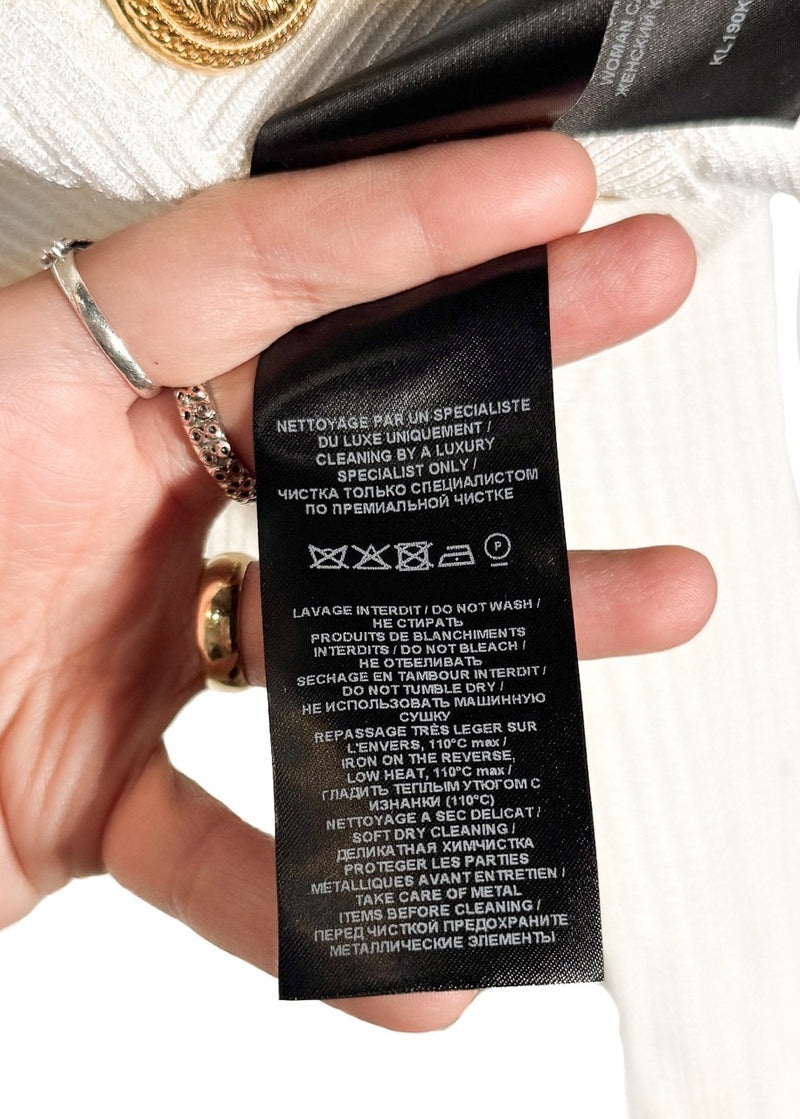 Balmain Gold Buttons White Cropped Cardigan Sweater