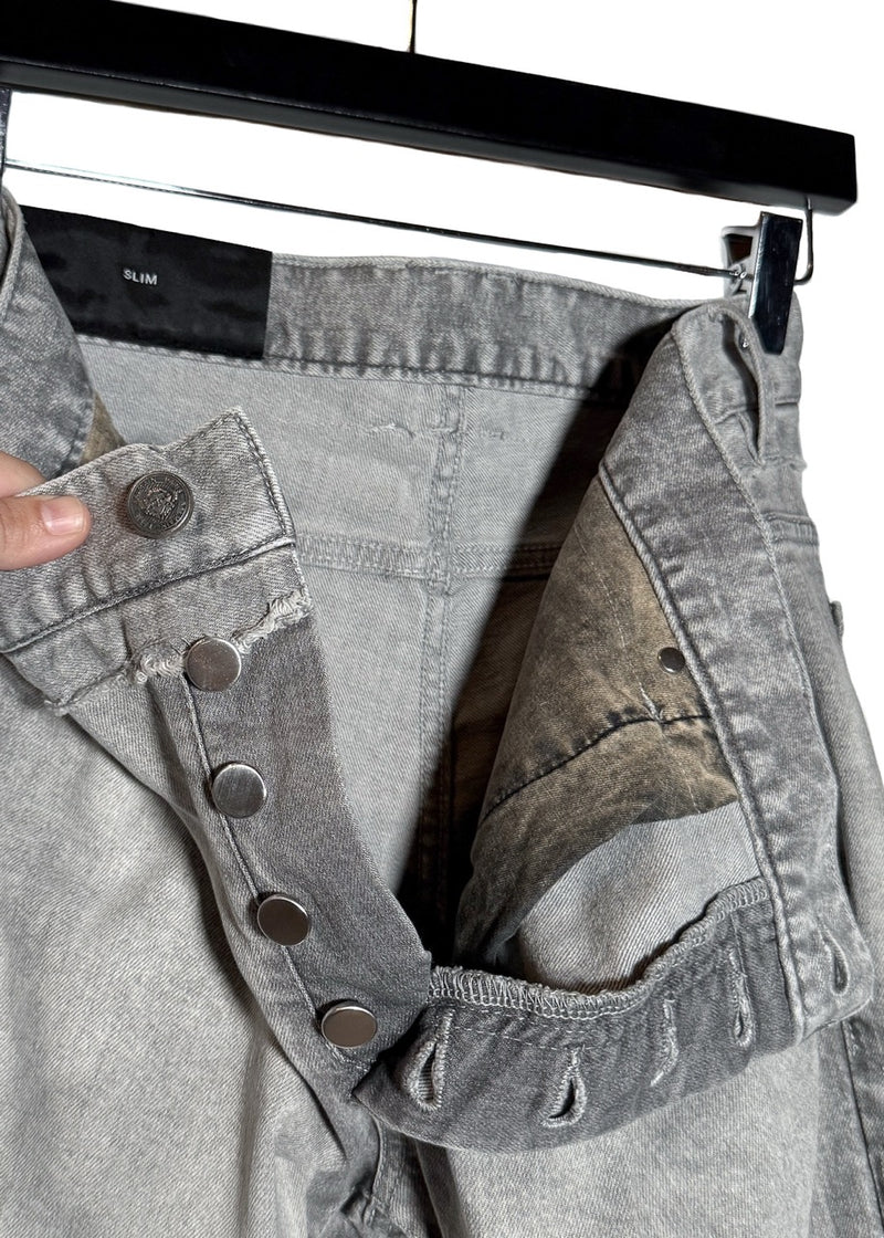 Button closure of Balmain Grey Distressed Slim Jeans