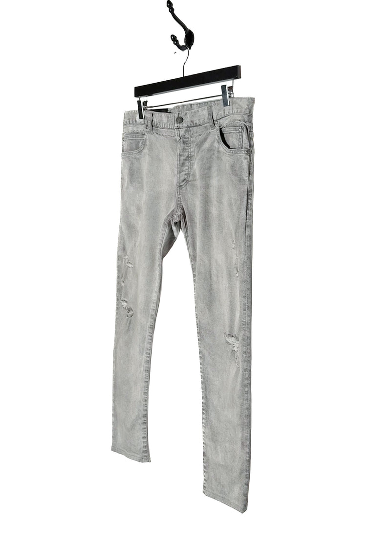 Side front view of Balmain Grey Distressed Slim Jeans