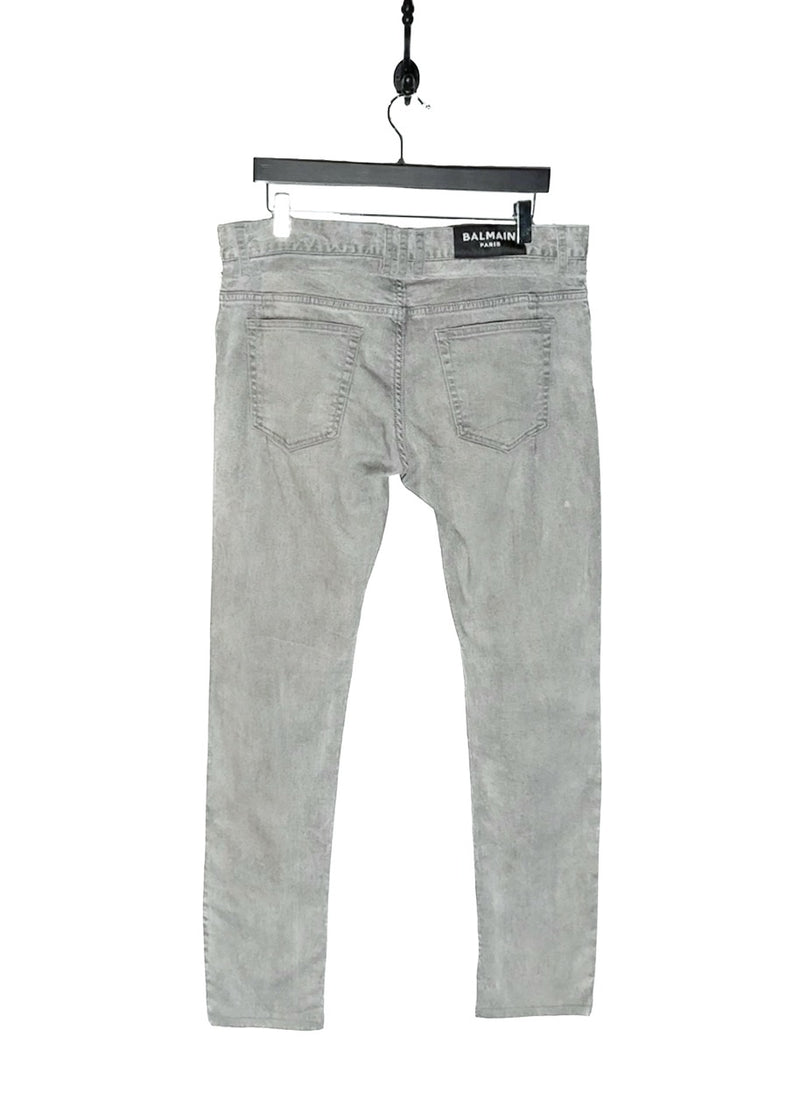 Back view of Balmain Grey Distressed Slim Jeans