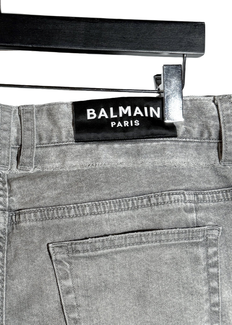 Patch of Balmain Grey Distressed Slim Jeans
