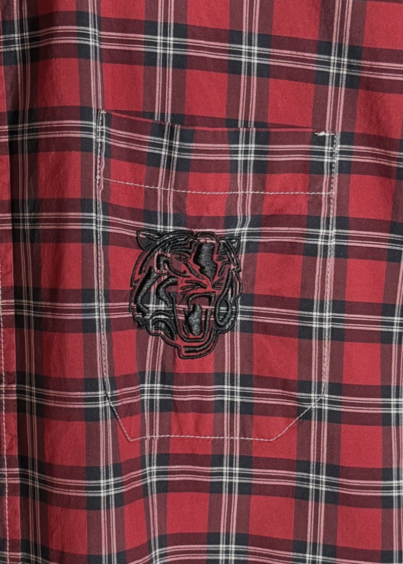 Brand detail on Balmain SS11 Red Plaid Tiger Embroidered Pocket Short Sleeves Shirt