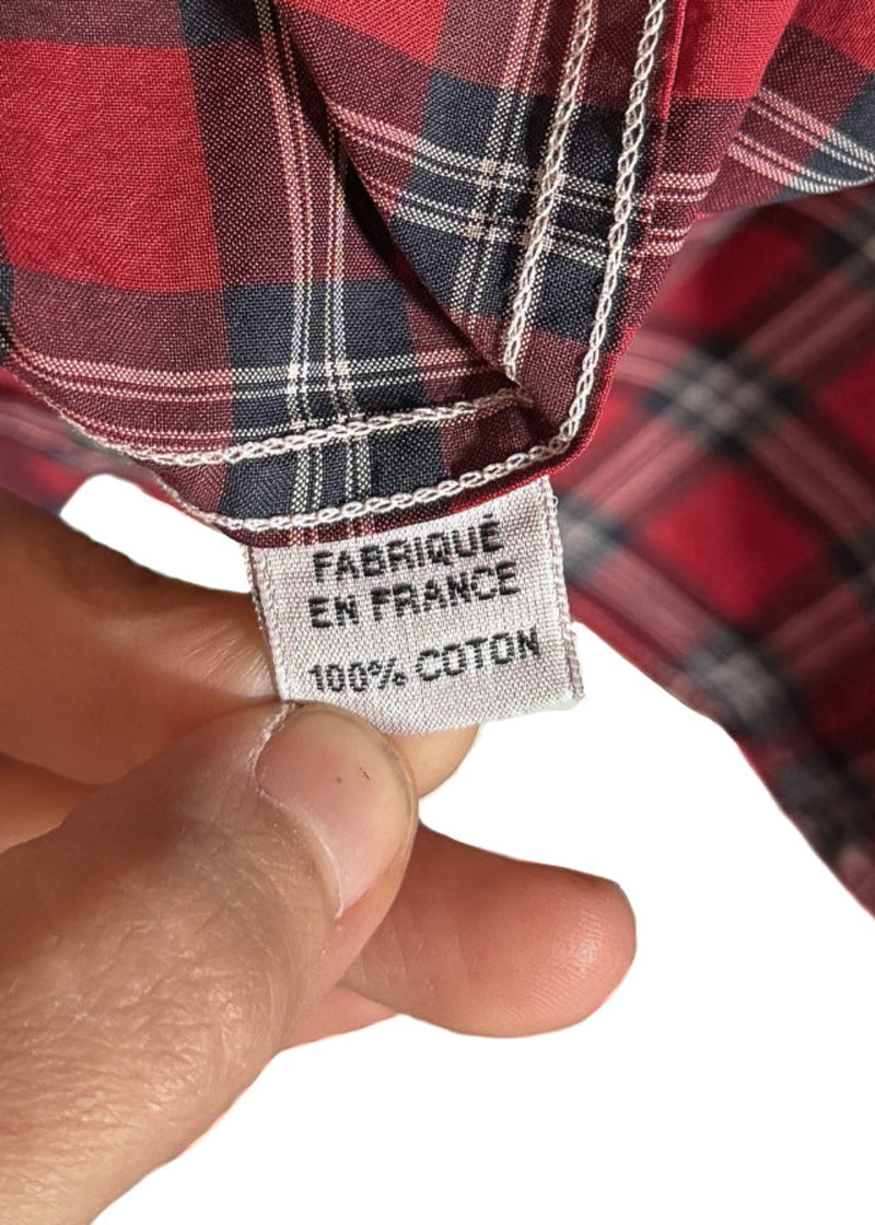 Labels of Balmain SS11 Red Plaid Tiger Embroidered Pocket Short Sleeves Shirt