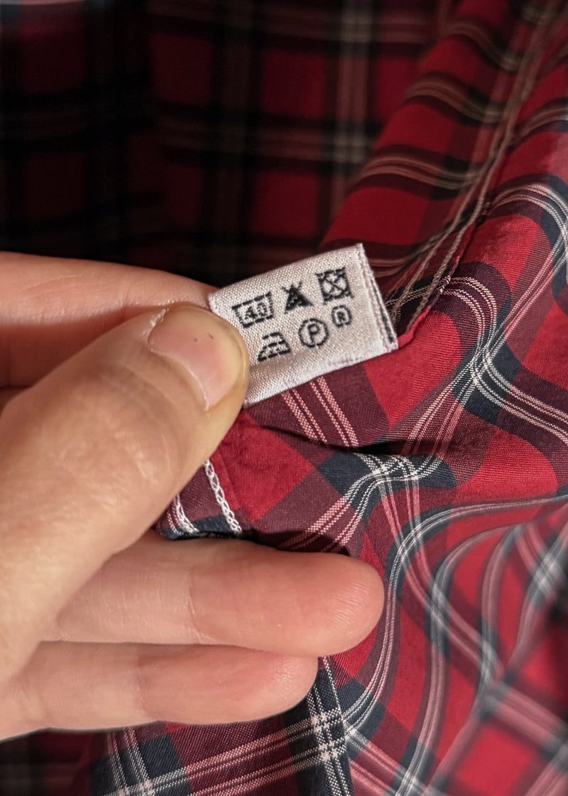 Labels of Balmain SS11 Red Plaid Tiger Embroidered Pocket Short Sleeves Shirt