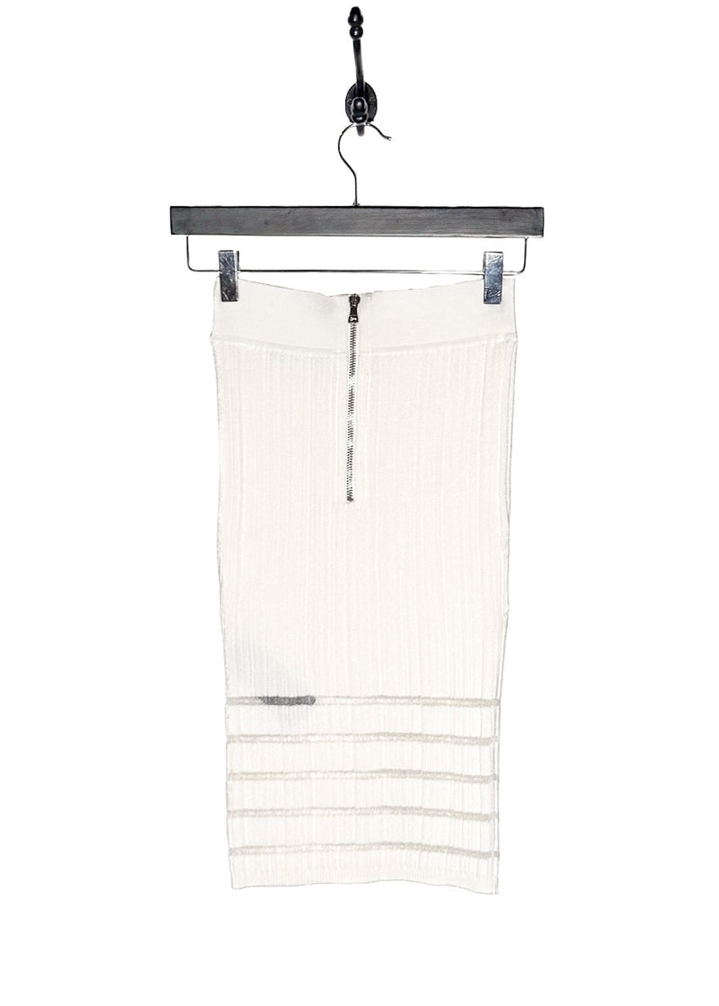 Balmain White Ribbed Seethrough Button Accent Skirt