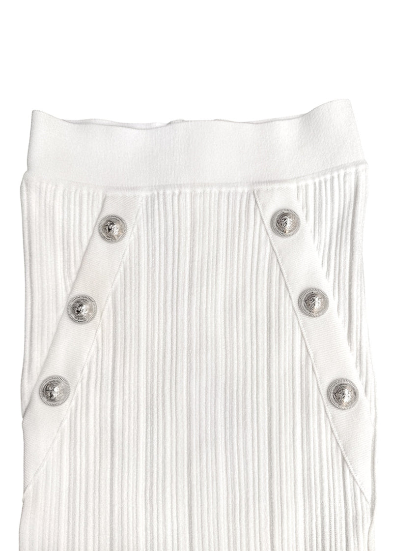 Balmain White Ribbed Seethrough Button Accent Skirt