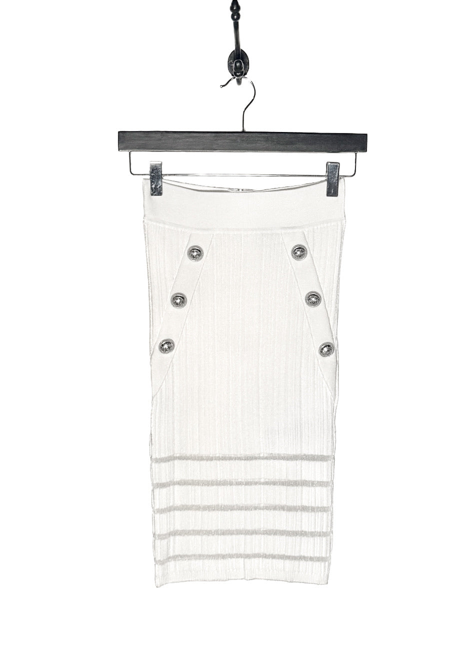 Balmain White Ribbed Seethrough Button Accent Skirt