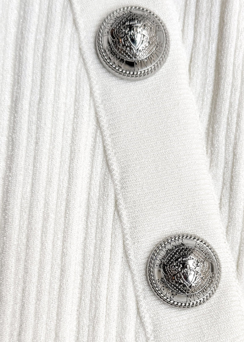 Balmain White Ribbed Seethrough Button Accent Skirt
