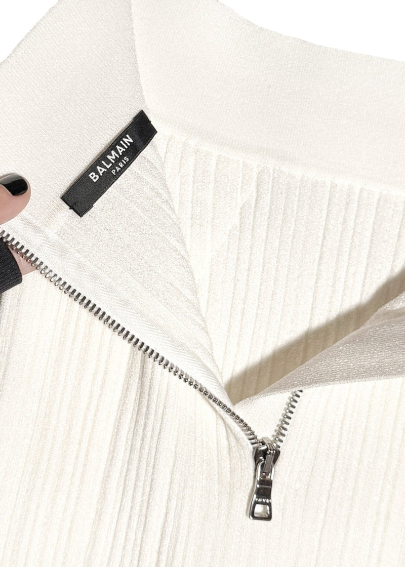 Balmain White Ribbed Seethrough Button Accent Skirt