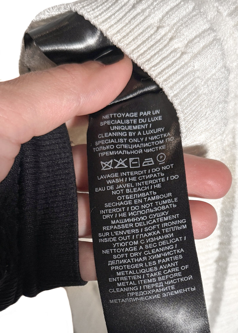 Balmain White Ribbed Seethrough Button Accent Skirt