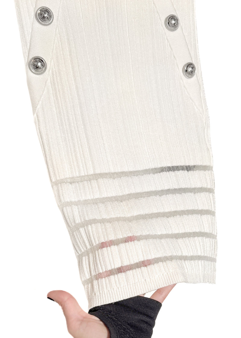 Balmain White Ribbed Seethrough Button Accent Skirt