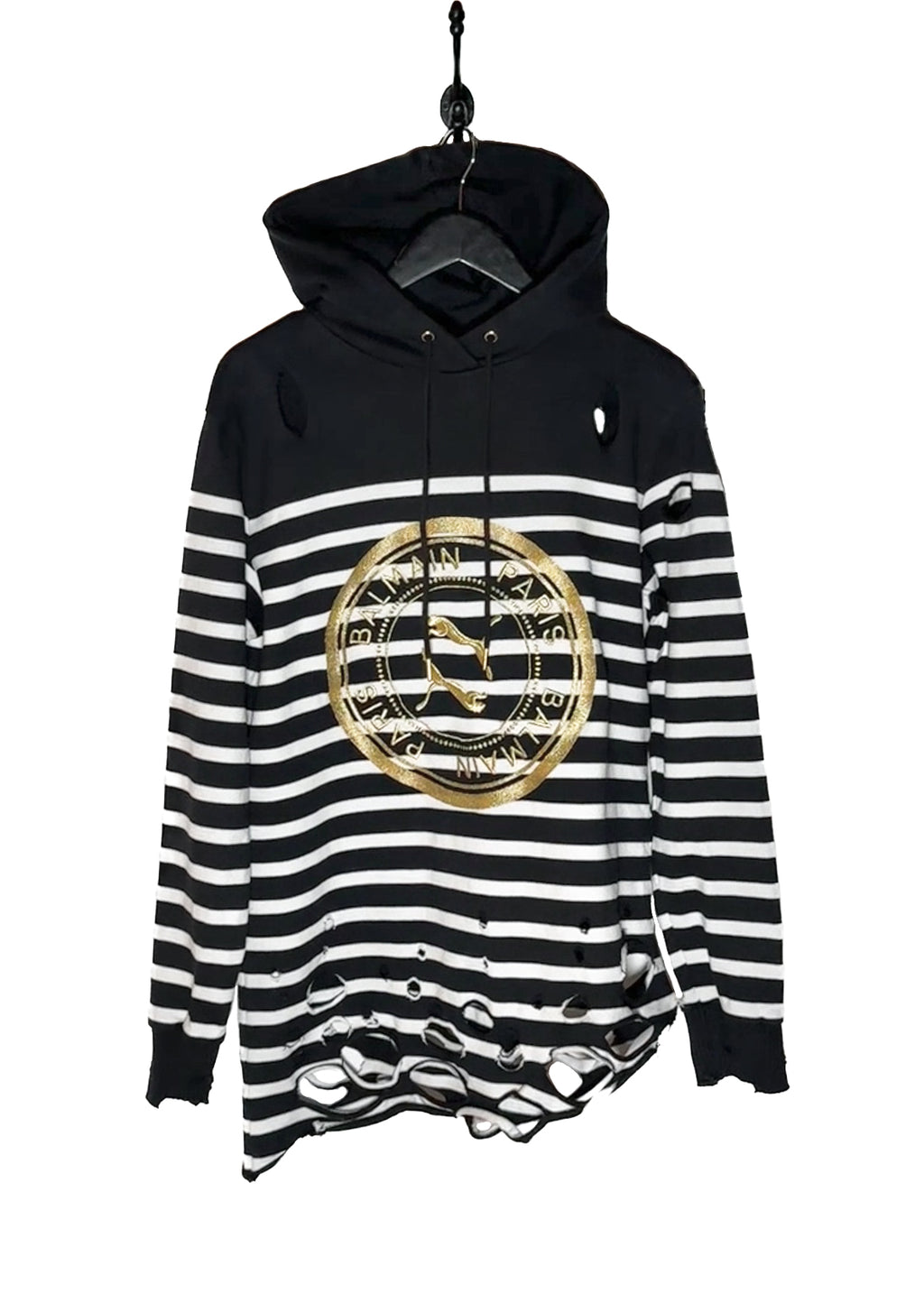 Main photo of Balmain X Puma Black Striped Embroidered Distressed Hoodie Sweater