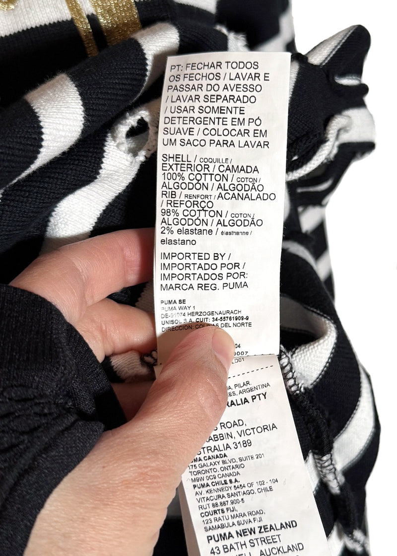 Material label of Balmain X Puma Black Striped Embroidered Distressed Hoodie Sweater