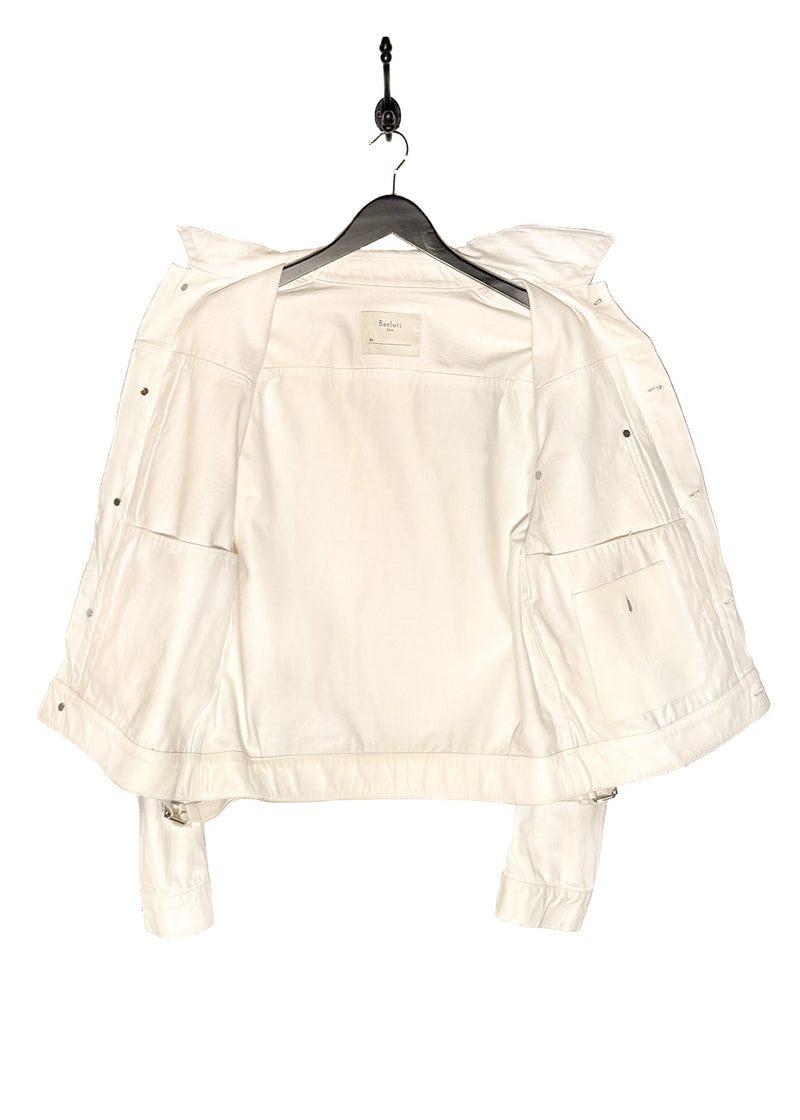 Berluti X Haider Ackermann SS18 Ivory Leather Trim Denim Jacket