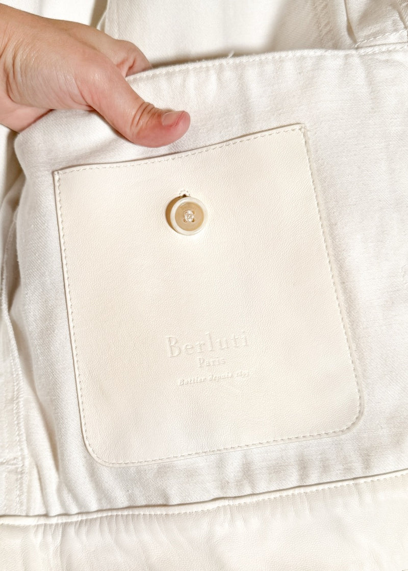 Berluti X Haider Ackermann SS18 Ivory Leather Trim Denim Jacket