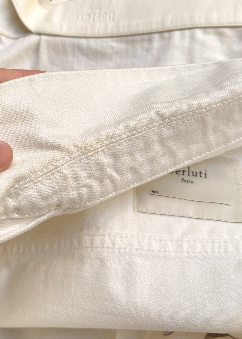 Berluti X Haider Ackermann SS18 Ivory Leather Trim Denim Jacket